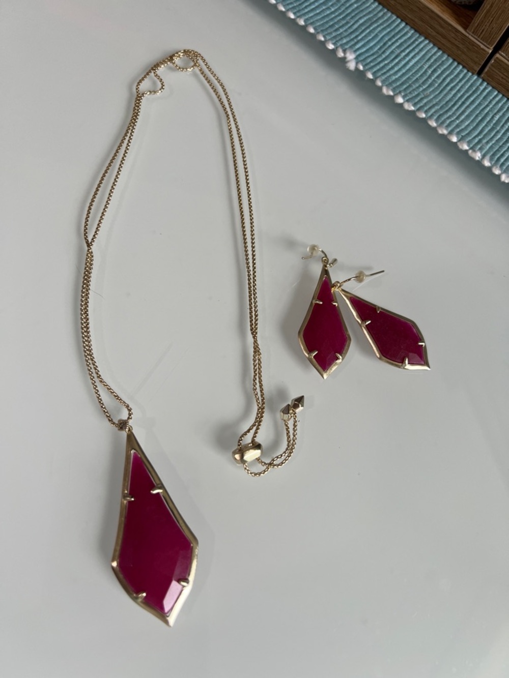 Kendra Scott-Gold-Trim Pink Pendant Necklace & Earrings Set